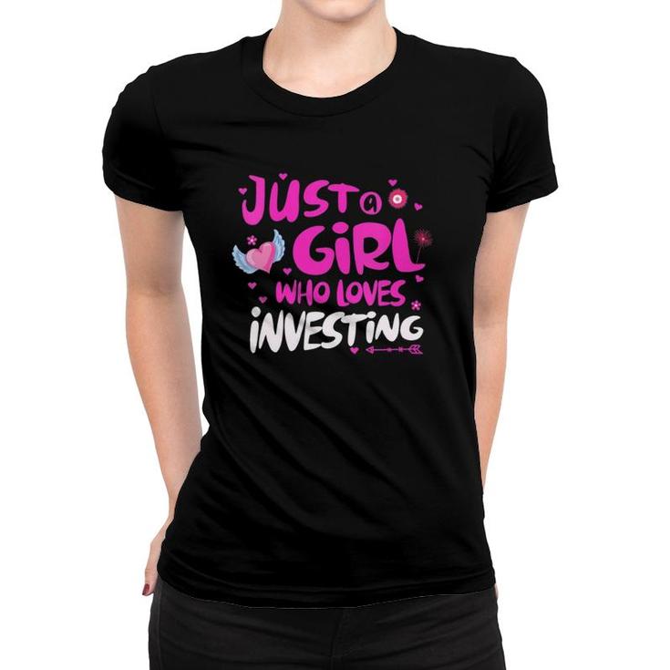 Womens Just A Girl Who Loves Investing V-Neck Women T-shirt