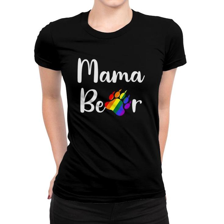 Womens Lgbt Mama Bear Paw Gay Pride Equal Rights Rainbow Gift V-Neck Women T-shirt