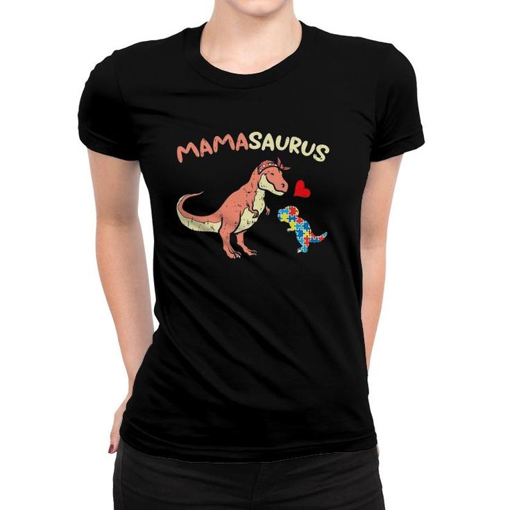 Womens Mamasaurus Heart Puzzle Dino Autism Awareness Mom Mama Women Women T-shirt