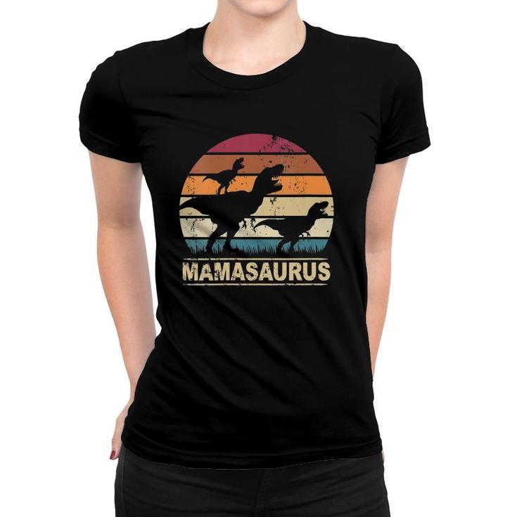 Womens Mamasaurus Rex Dinosaur Pajama Dino Twin Mom With Two Kids V-Neck Women T-shirt