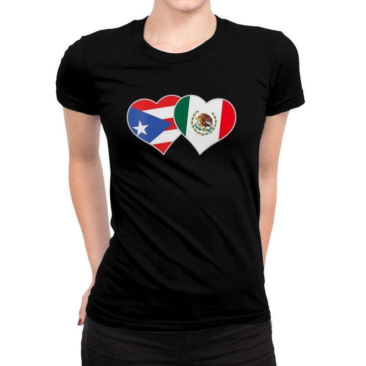 Womens Mexican Puerto Rican Flag Mexirican Mexico Puerto Rico Heart V-Neck Women T-shirt