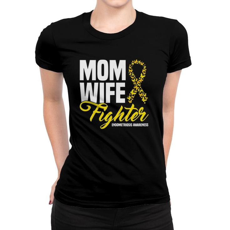 Womens Mom Wife Fighter Yellow Ribbon Endometriosis Awareness Women T-shirt