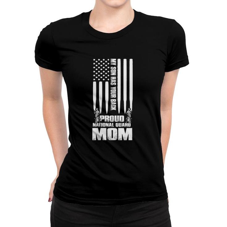 Womens My Son Has Your Back Proud National Guard Mom Army Mom V Neck Women T-shirt