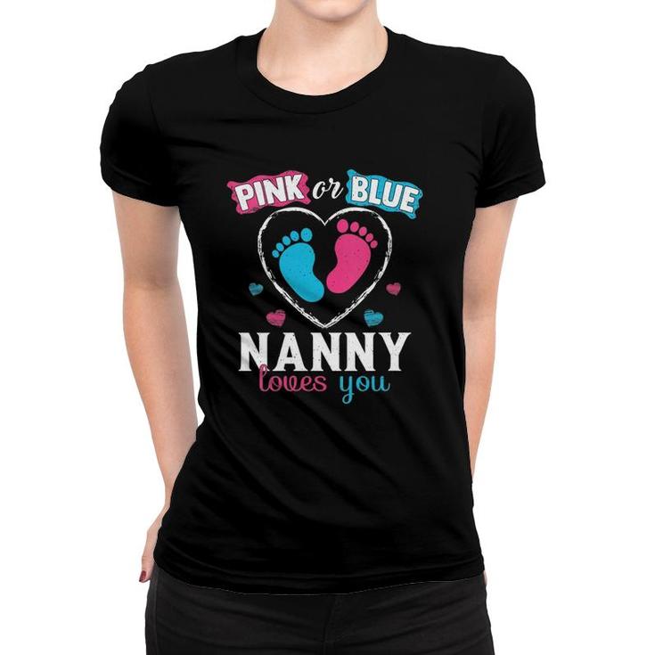 Womens Pink Or Blue Nanny Loves You Baby Gender Nanny V-Neck Women T-shirt