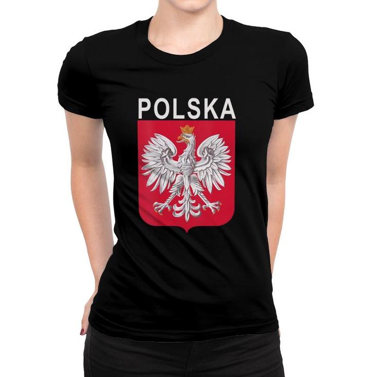 Womens Polska Eagle Emblem Polish Language V-Neck Women T-shirt