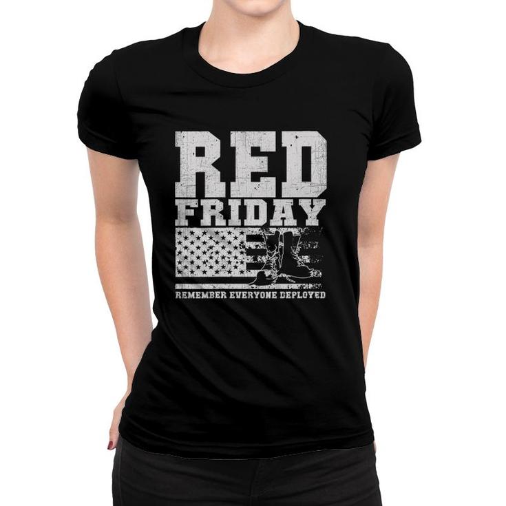 Womens Red Friday American Flag Military Boots Gift Distressed V-Neck Women T-shirt