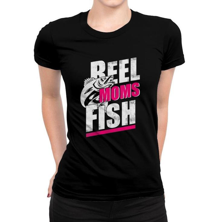 Womens Reel Moms Fish Funny Fishing V Neck Women T-shirt
