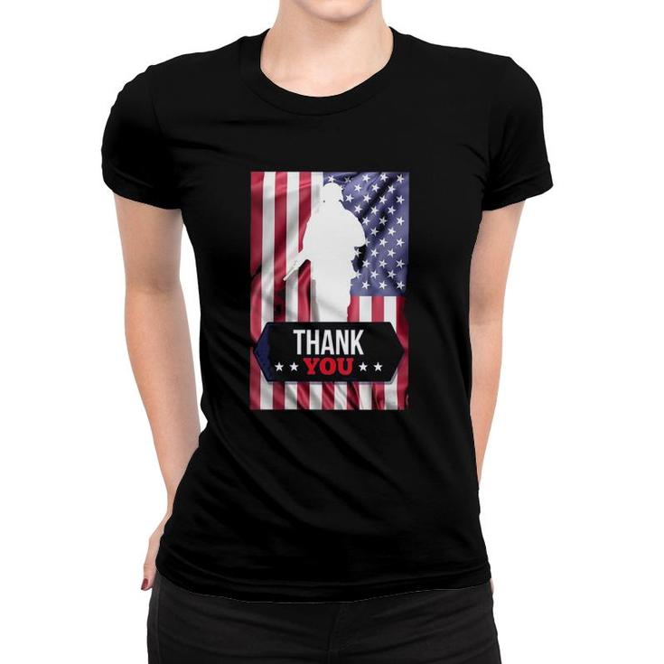 Womens Soldier Thank You Flag Veterans, Memorial Day & 4Th Of July Women T-shirt