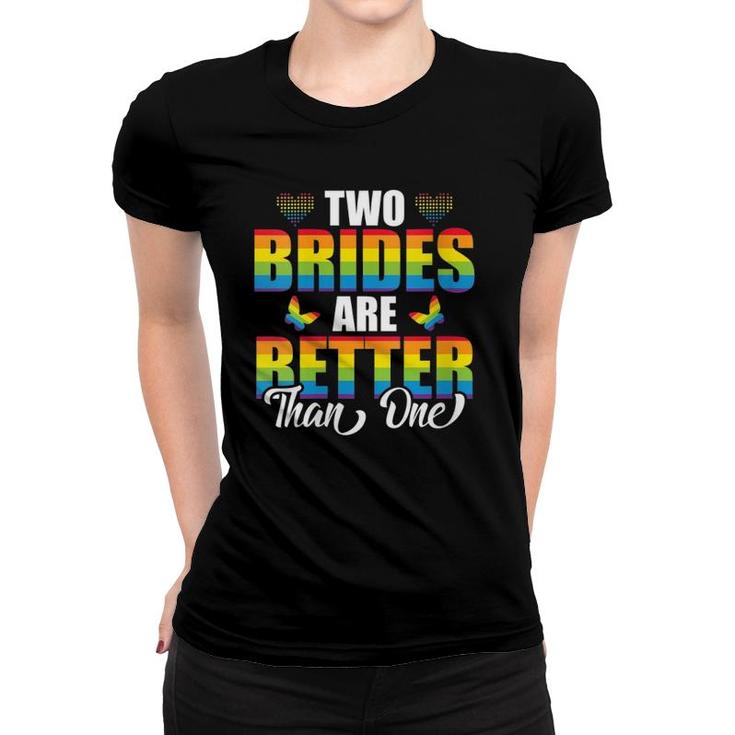 Womens Two Brides Are Better Than One Funny Lesbian Wedding V-Neck Women T-shirt