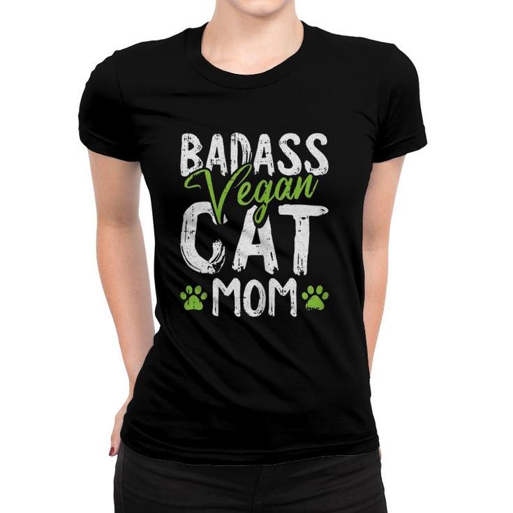 Womens Vegan Cat Mom Mother's-Day Badass Mama Paw Print Kitten Lover Women T-shirt