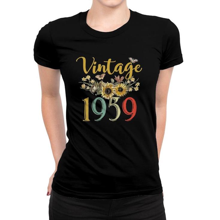 Womens Vintage 1959 Sunflower 62Nd Birthday Awesome Since 1959 Women T-shirt