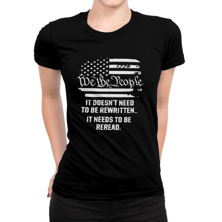 Womens Vintage American Flag It Needs To Be Reread We The People V-Neck Women T-shirt