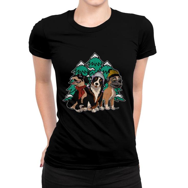 Womens Winter Dogs Boxer Bernese Mountain Rottweiler Cute Dog  Women T-shirt