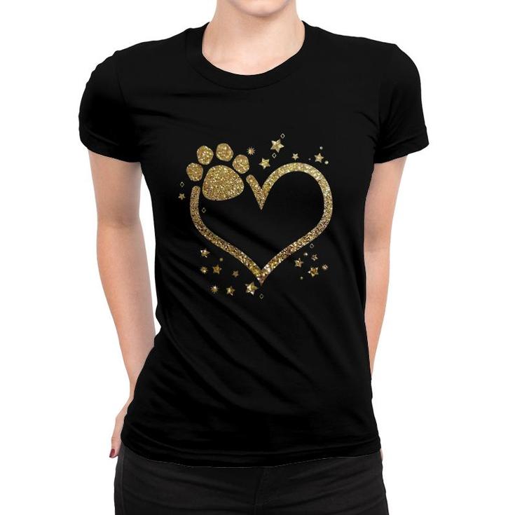 Yellow Paw Print Heart Cute Dog Cat Love Valentine's Day Women T-shirt