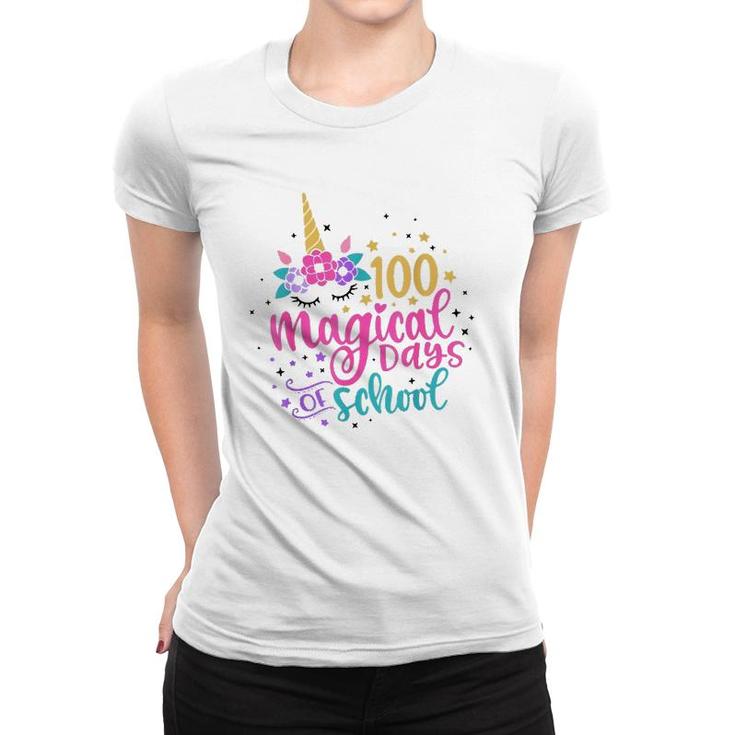 100 Magical Days Of School Unicorn Gift Teacher Student Women T-shirt