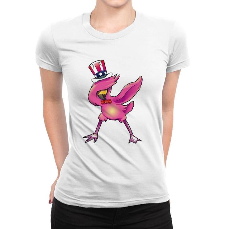 4Th Of July Dabbing Flamingo  Funny American Flag Women T-shirt