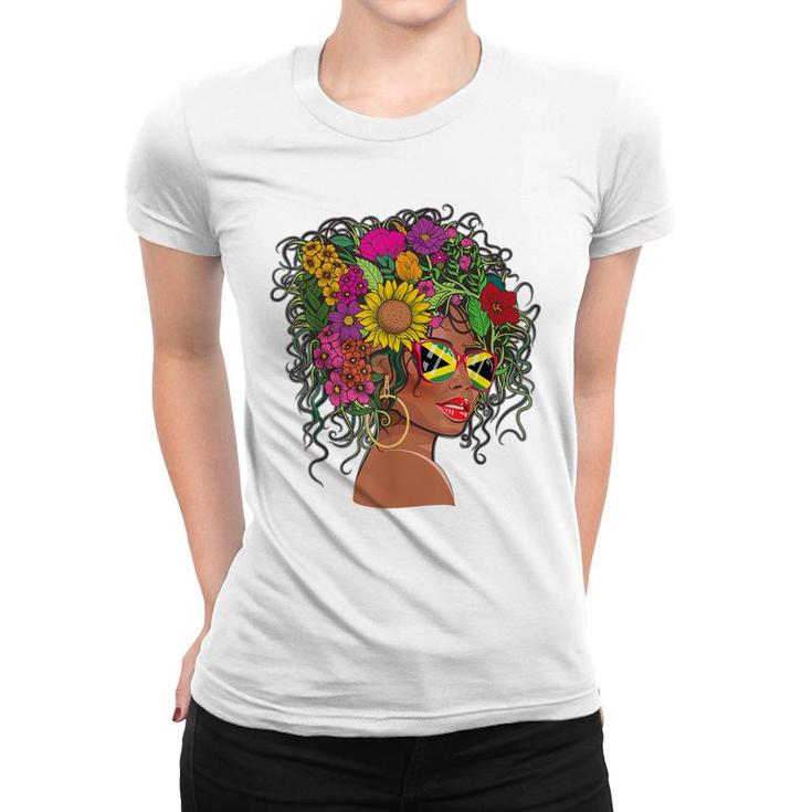 Afro Hair Jamaican Flag  Women Black Melanin Jamaica  Women T-shirt