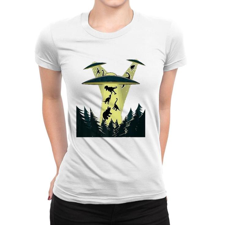 Alien Abduction Dinosaurs Funny Vintage Ufo Alien Spaceship  Women T-shirt