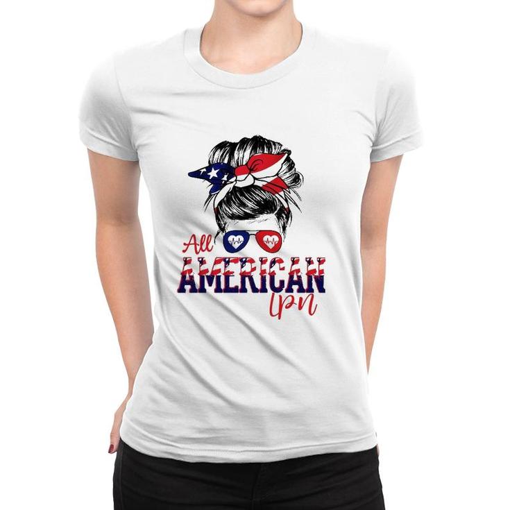 All American Cpa 4Th Of July Messy Bun Flag Certified Pediatric Nurse Gift Women T-shirt