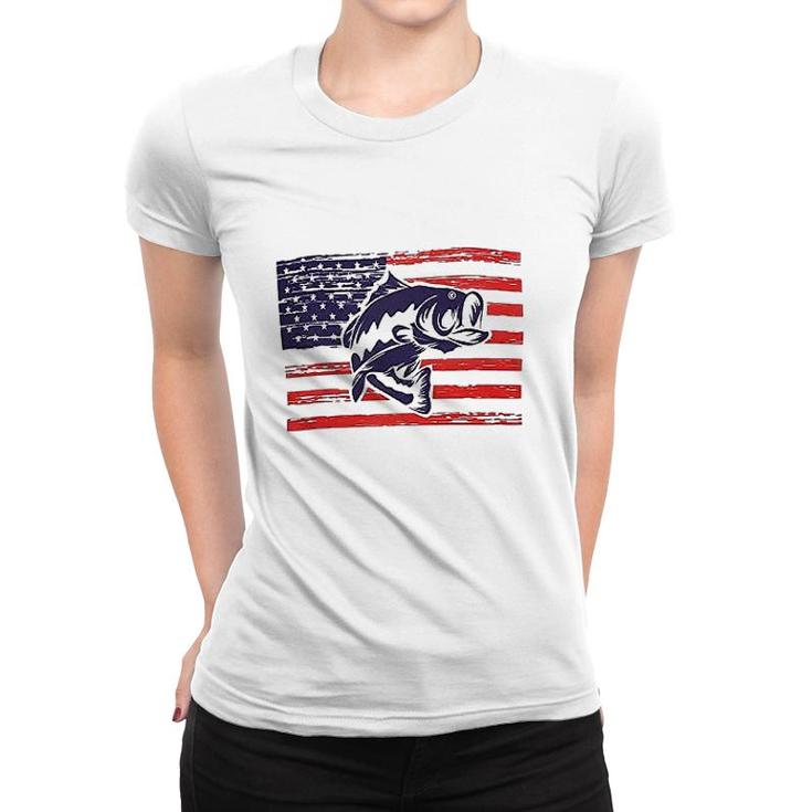 America Flag Fishing Women T-shirt