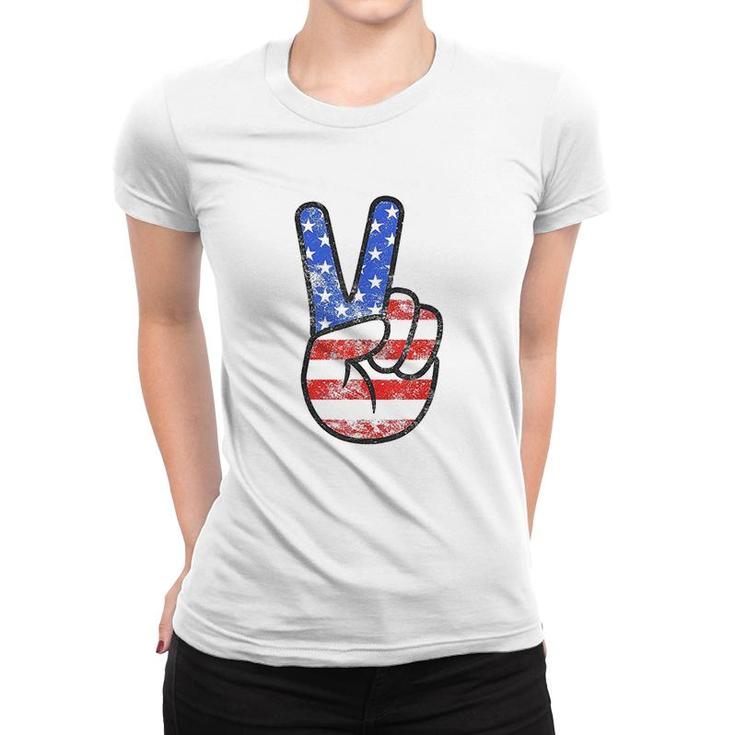 American Flag Peace Sign Hand Women T-shirt