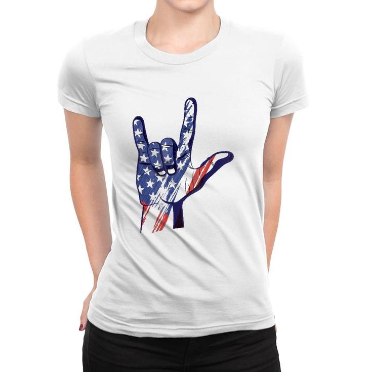 American Sign Language Asl I Love You Patriotic Deaf Pride Women T-shirt