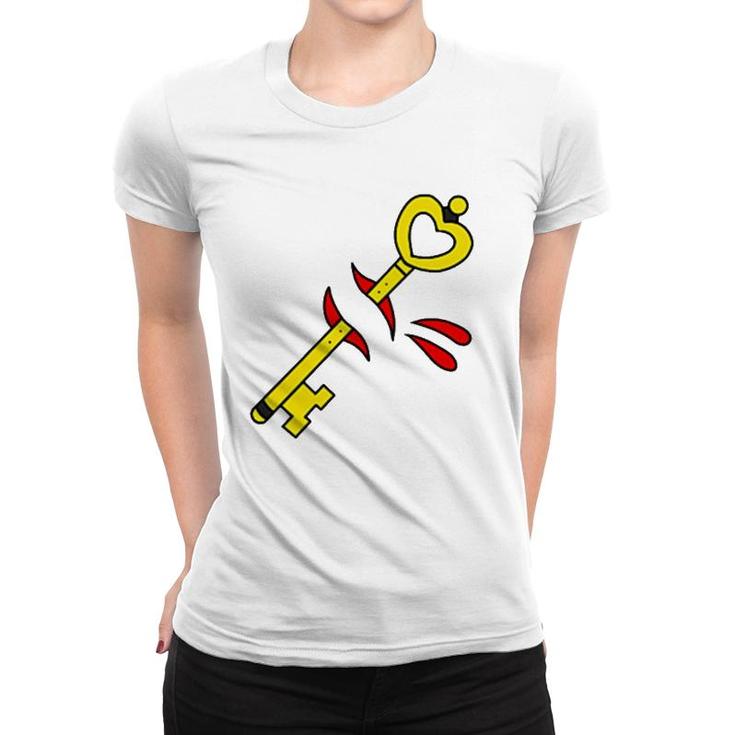 American Traditional Tattoo Style Key Over Heart Women T-shirt