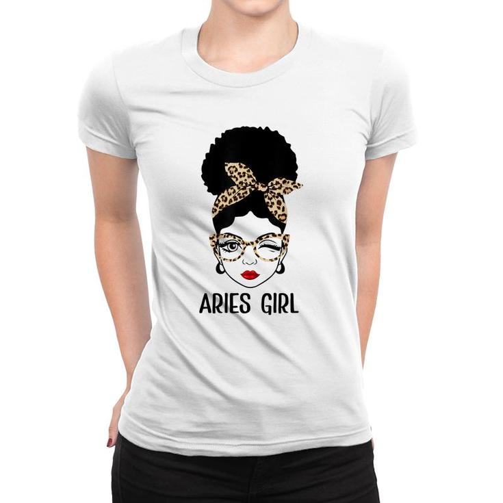 Aries Queen Its My Birthday Leopard Aries Girl  Women T-shirt