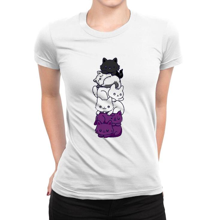Asexual Pride Cat Lgbt Stuff Flag Kawaii Cute Cats Pile Gift Women T-shirt