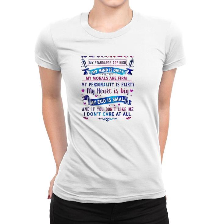 Bartender Bartending As A Bartender My Standard Are High My Mind Is Dirty My Morals Are Firm Women T-shirt