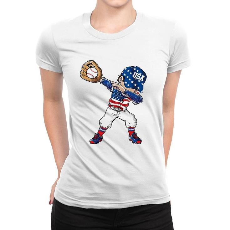 Baseball Softball Dabbing American 4Th Of July Usa Patriotic Women T-shirt