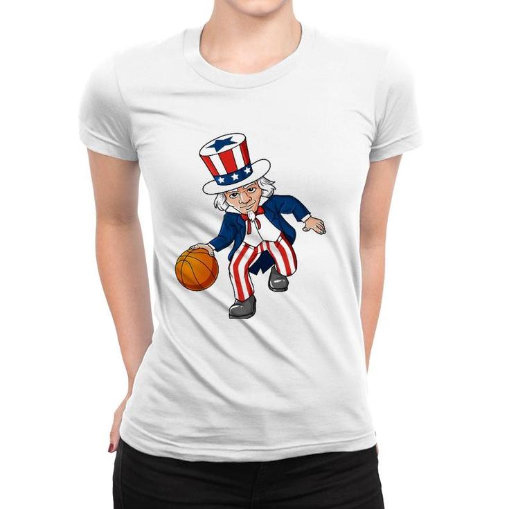Basketball Uncle Sam 4Th Of July Boys Kids Teens Dribble Women T-shirt