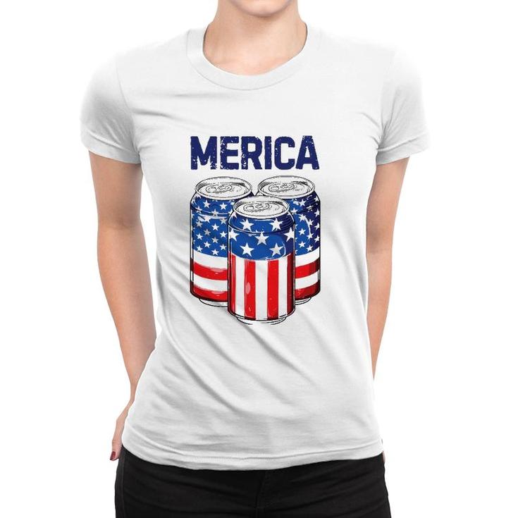 Beer Merica 4Th Of July Men Women American Flag Usa Women T-shirt