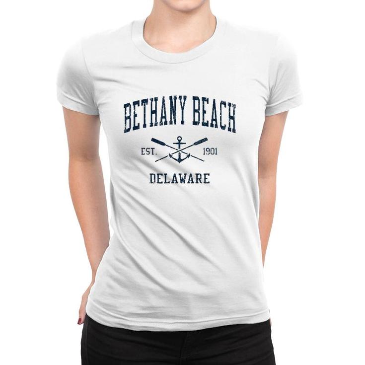 Bethany Beach De Vintage Navy Crossed Oars & Boat Anchor Women T-shirt