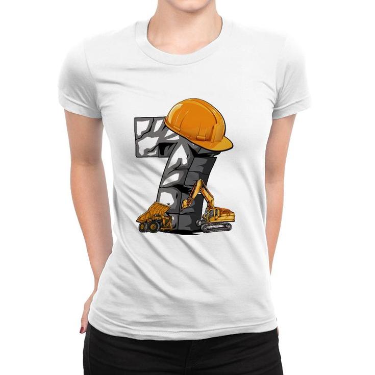 Birthday Boy 7 Construction Vehicle Excavator 7Th Birthday Women T-shirt