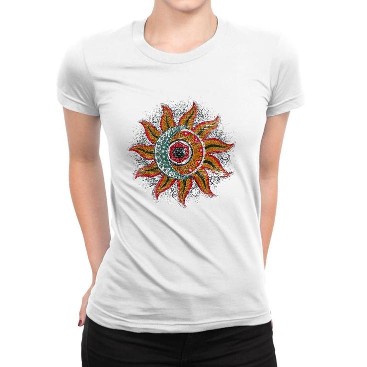 Boho Outer Space Sun Crescent Moon Universe Astronomy Women T-shirt