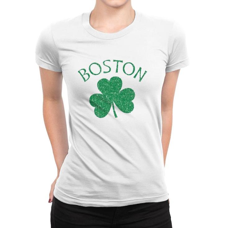 Boston Irish Shamrock Distressed Green Print  Women T-shirt