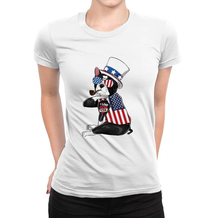 Boston Terrier Dog Merica 4Th Of July Usa American Flag Men Women T-shirt