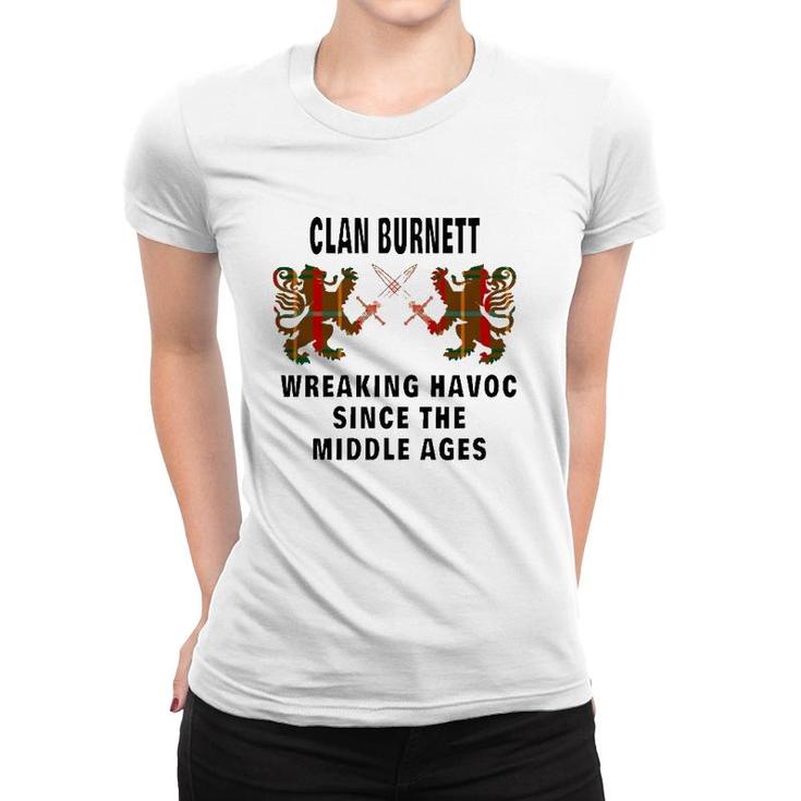 Burnett Scottish Clan Family Kilt Tartan Lion Women T-shirt
