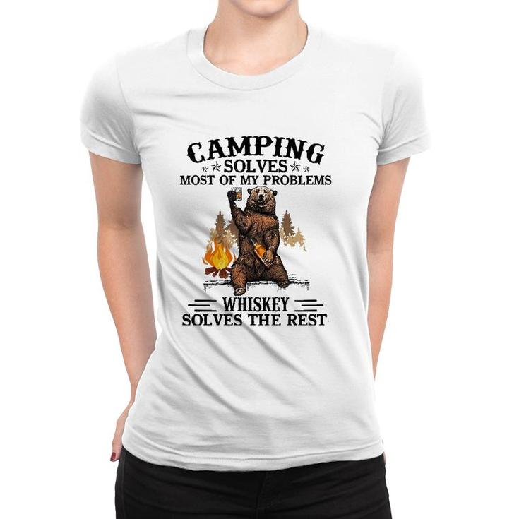 Camping Solves Most Of My Problems Bear And Whiskey Women T-shirt