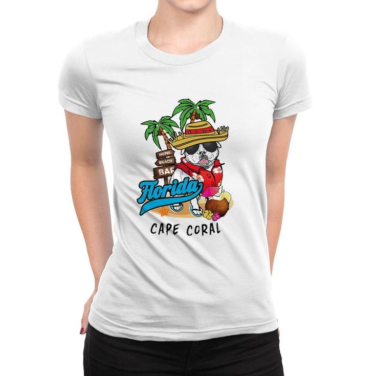 Cape Coral Florida Beach Party Bulldog Sunglasses Souvenir Women T-shirt