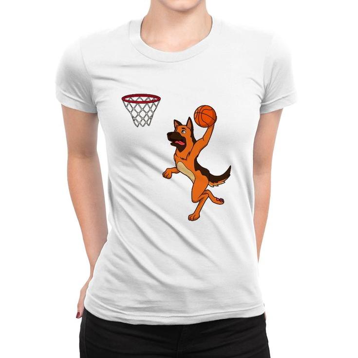 Cartoon Shepherd Dog Playing Basketball Women T-shirt