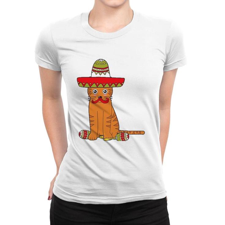 Cat Meow Sumbrero Mustache Mexican Funny Cinco De Mayo Gift Women T-shirt