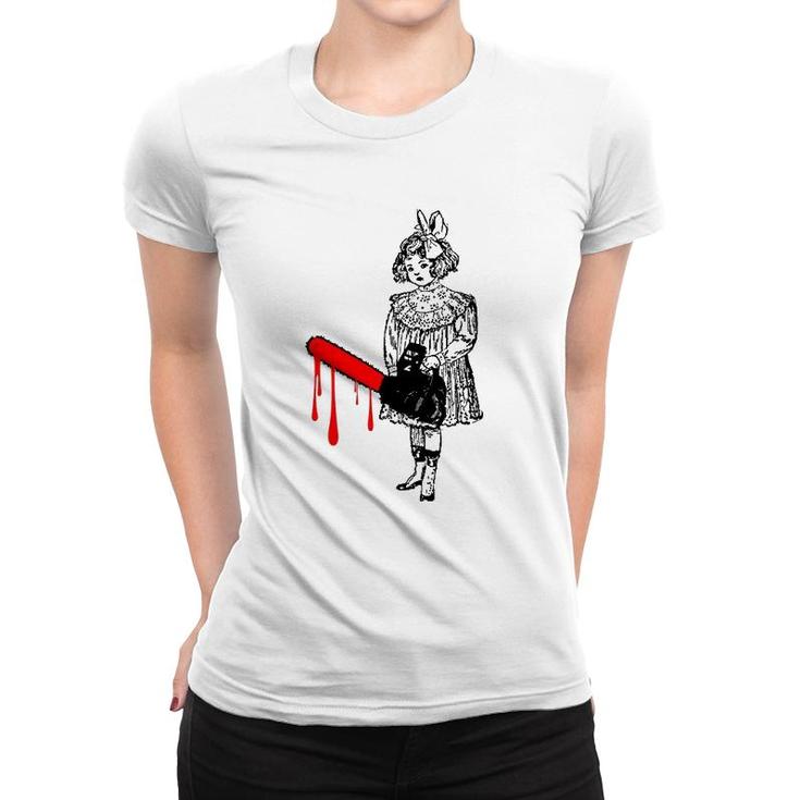 Chainsaw Girl Punk Rock Goth Horror Fan Halloween Vintage Women T-shirt