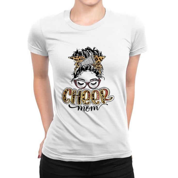 Cheer Mom Leopard Messy Bun Cheerleader Funny Mother's Day Women T-shirt