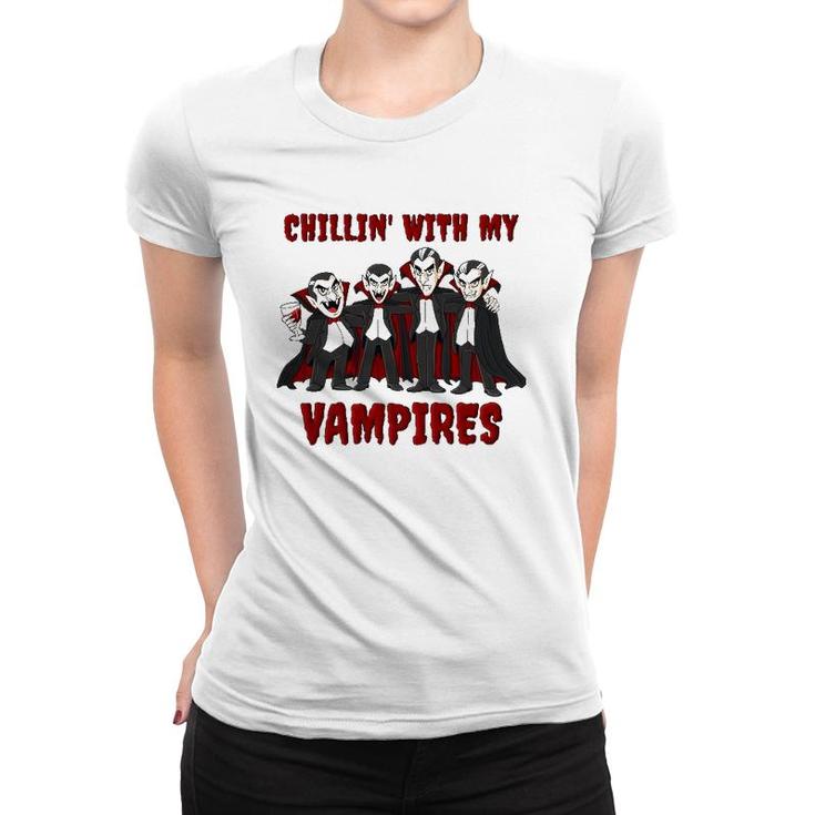 Chillin' With My Vampires Halloween Boys Girls Kids Funny Women T-shirt