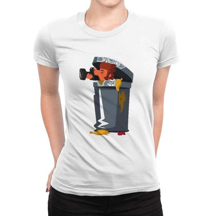 Cool Funny Paparazzi In Trash Can Women T-shirt