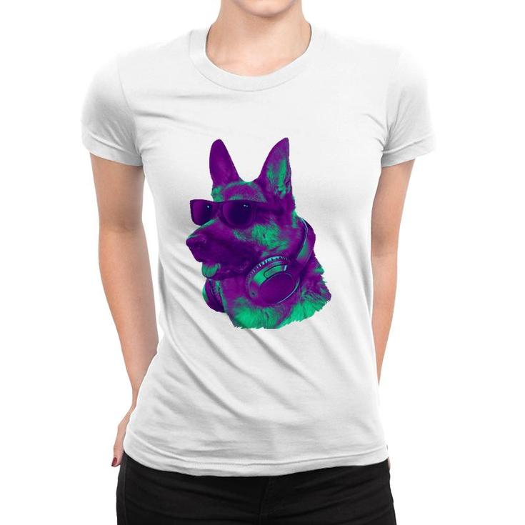 Cool German Shepherd Dj With Headphones & Sunglasses Art Women T-shirt