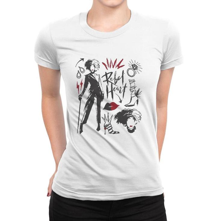 Cruella Rebel Heart Collage Sketches Women T-shirt