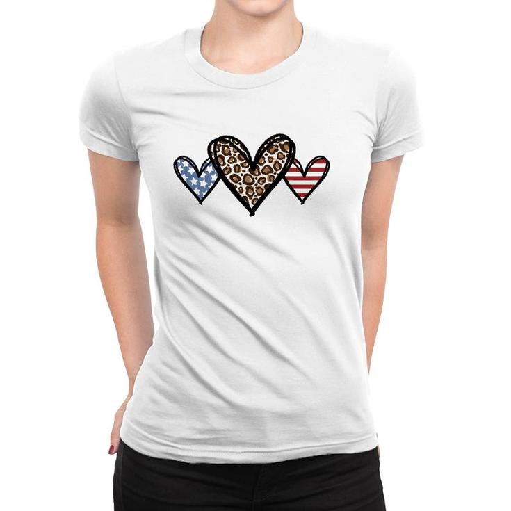Cute American Flag Hearts Fourth 4Th Of July Usa Patriotic Women T-shirt
